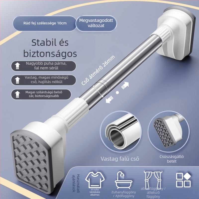 Perforált zuhanyfüggönyrúd, függönyrúd, rozsdamentes acél vastagított erkély ruhaszárító, teleszkópos ruhaszárító rúd, fehér vastagított hosszú rúd