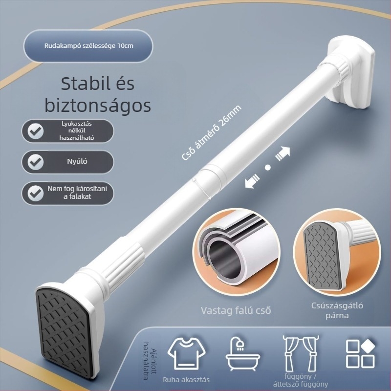 Perforált zuhanyfüggönyrúd, függönyrúd, rozsdamentes acél vastagított erkély ruhaszárító, teleszkópos ruhaszárító rúd, fehér vastagított hosszú rúd