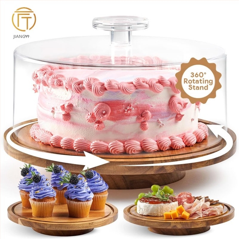 Kreatív átlátszó, porálló tortafedő, több stílusú tortatálca, forgatható, 4 rétegű tortatorony-állvány születésnapi partira