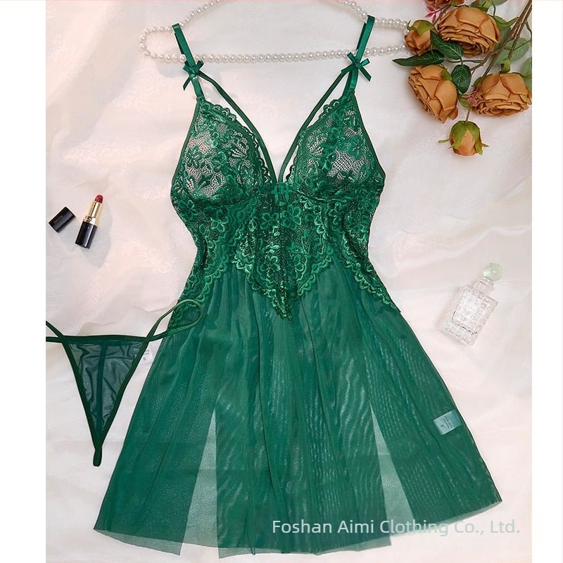 Határokon átnyúló robbanások nyári szexi fehérnemű női hálós hálóing piros csipke hímzett szexi pizsama sling 24015