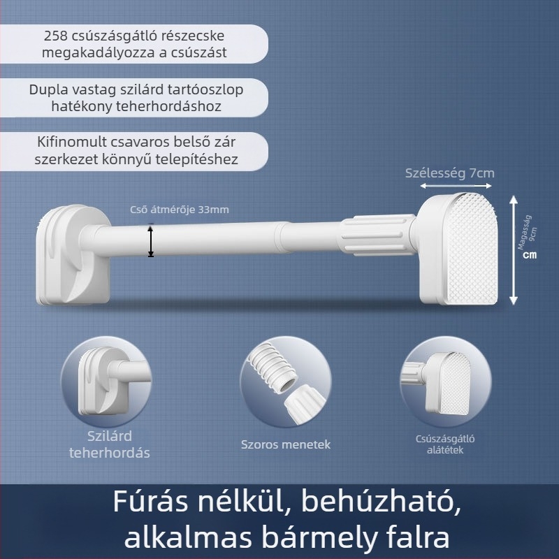 Lyukmentes ruhaszárító rúd Teleszkópos zuhanyfüggöny rúd Rozsdamentes acél Hűvös ruhásszekrény rúd WC zsugorító rúd Függönyrúd szárító állvány