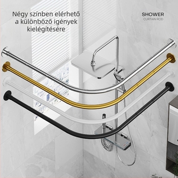 Fürdőszobai ívelt zuhanyfüggöny rúd, lyukasztásmentes, L alakú, félig U alakú, teleszkópos zuhanyrúd, rozsdamentes acél, legyező alakú zuhanyrúd, ruhaszárító rúd
