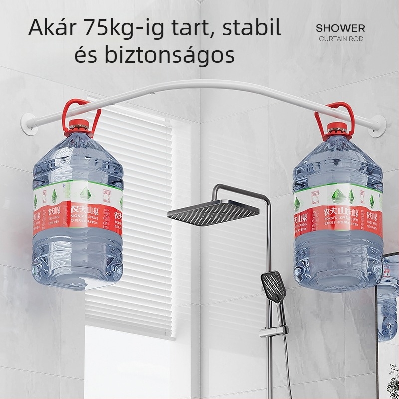 Fürdőszobai ívelt zuhanyfüggöny rúd, lyukasztásmentes, L alakú, félig U alakú, teleszkópos zuhanyrúd, rozsdamentes acél, legyező alakú zuhanyrúd, ruhaszárító rúd