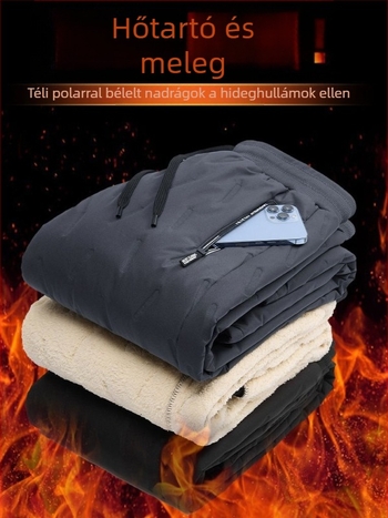 Polár bélésű vastag pehelynadrág férfi nadrág pároknak, vízálló pamut nadrág, vastag, meleg nadrág