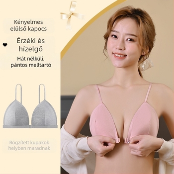 Tiszta pamut francia stílusú háromszög alakú kosaras elöl csattal ellátott női alsónemű, nyomtalan, acélgyűrű nélküli, push-up, kis mellkasú, gyönyörű hátú, pánt nélküli, vékony fazonú, női