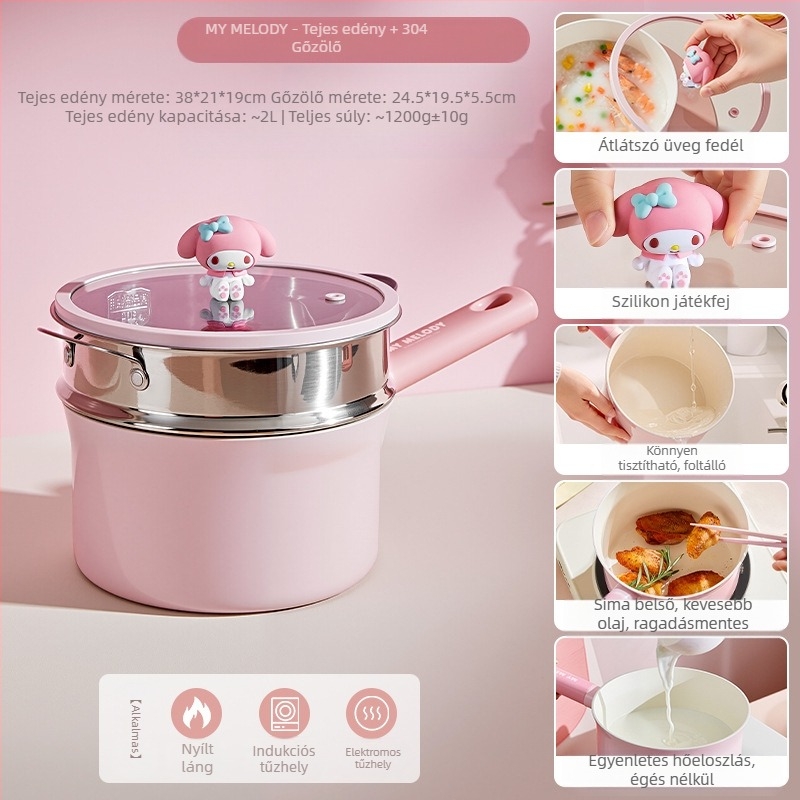 Sanrio multifunkciós tejeskanna, tapadásmentes edény, speciális étrend-kiegészítő edény csecsemők és kisgyermekek számára, leveseskanna, gőzölő és főző többfunkciós instant tésztafőző