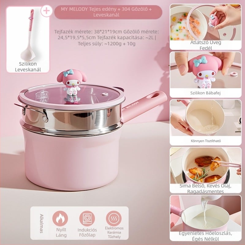 Sanrio multifunkciós tejeskanna, tapadásmentes edény, speciális étrend-kiegészítő edény csecsemők és kisgyermekek számára, leveseskanna, gőzölő és főző többfunkciós instant tésztafőző