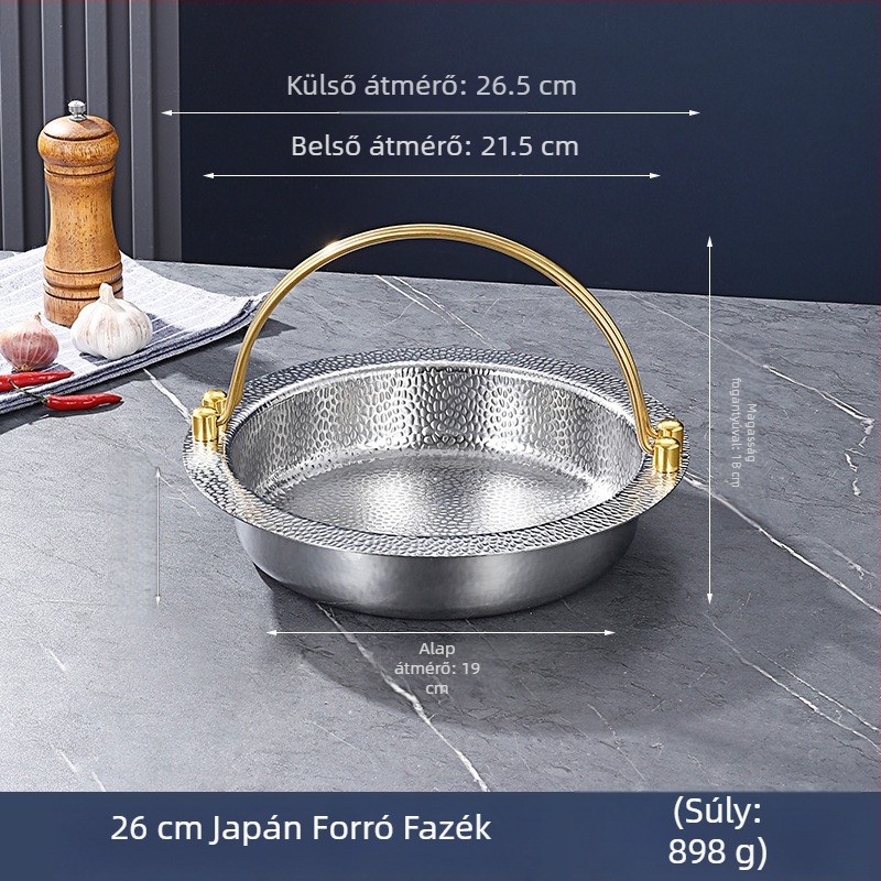 Háromrétegű acél japán Shouxi edény, koreai lapos aljú forró edény, függő edény, rozsdamentes acél forró edény, tenger gyümölcseit tartalmazó párolt edény, száraz edény