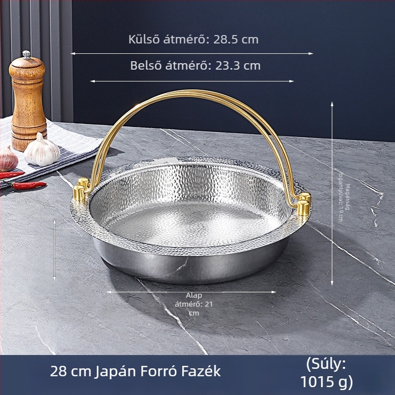 Háromrétegű acél japán Shouxi edény, koreai lapos aljú forró edény, függő edény, rozsdamentes acél forró edény, tenger gyümölcseit tartalmazó párolt edény, száraz edény