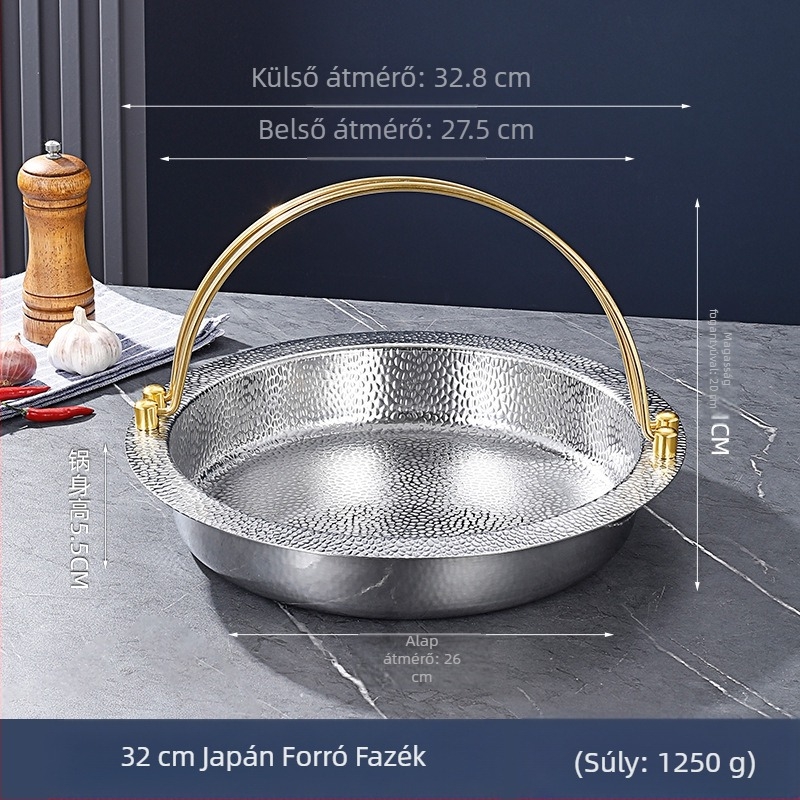 Háromrétegű acél japán Shouxi edény, koreai lapos aljú forró edény, függő edény, rozsdamentes acél forró edény, tenger gyümölcseit tartalmazó párolt edény, száraz edény