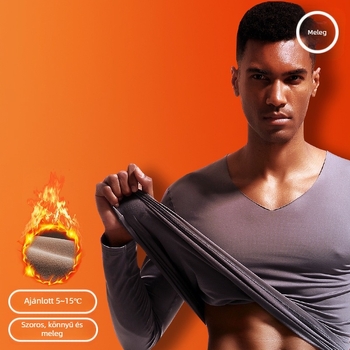 Férfi varratmentes termo alsónemű felső V-nyakú téli polár béléssel, feszes vékony alaping őszi ruhák pamut pulóver hidegálló