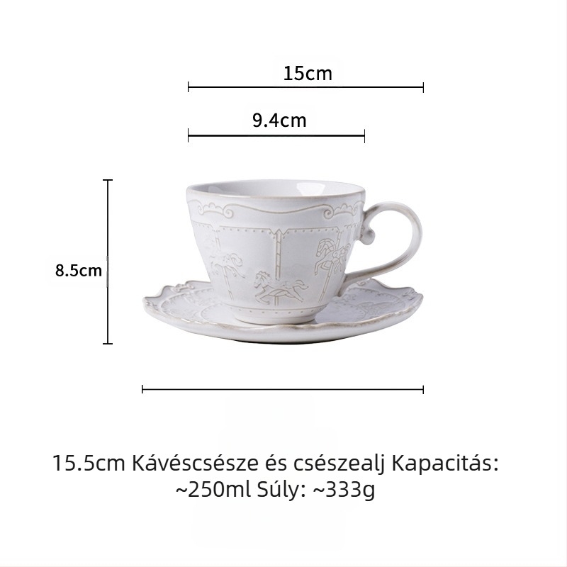 Francia stílusú domborműves vintage kemencecserélő körhinta kerámia kávéscsésze és csészealj délutáni teáscsésze és csészealj húzható virágcsésze bögre