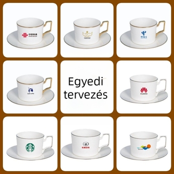 Nagykereskedelmi aranyozott peremes kerámia kávéscsésze és csészealj készlet, csont porcelánból, egyszerű, kreatív otthoni délutáni teáscsésze, őszi fesztivál emléktárgy