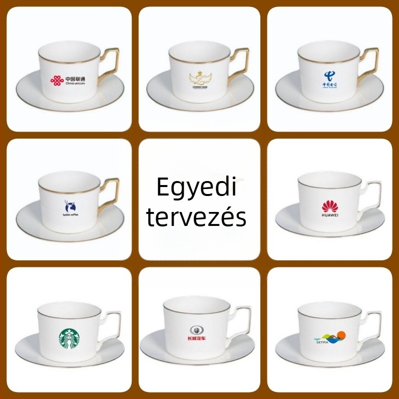 Nagykereskedelmi aranyozott peremes kerámia kávéscsésze és csészealj készlet, csont porcelánból, egyszerű, kreatív otthoni délutáni teáscsésze, őszi fesztivál emléktárgy