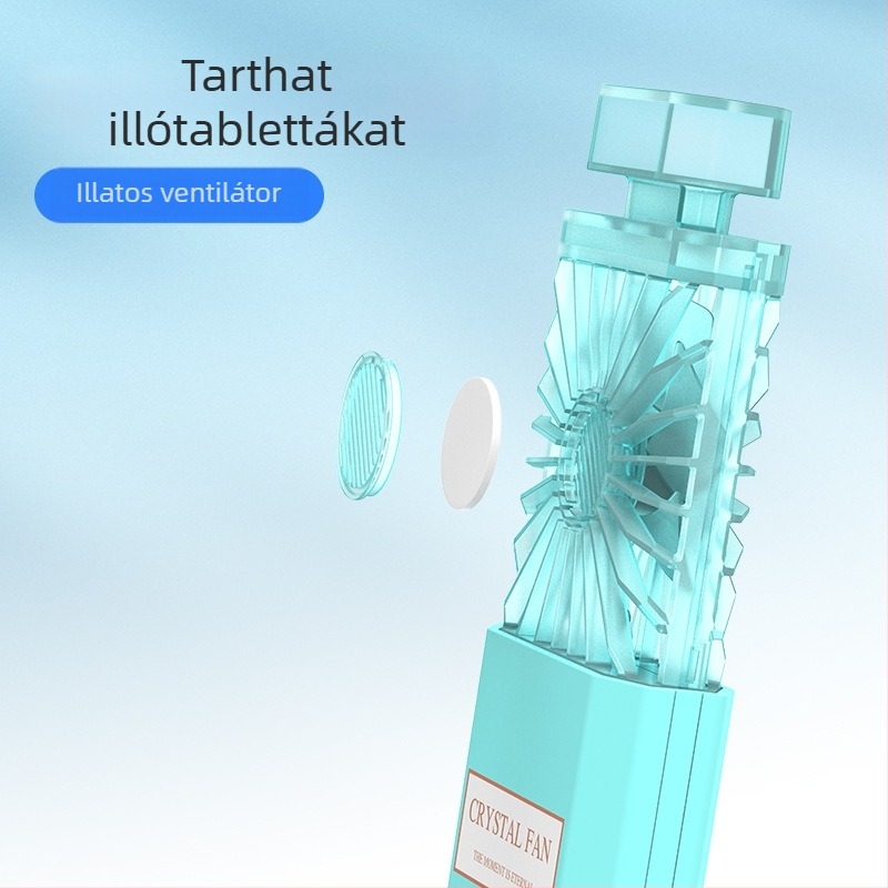 Kreatív ajándék kis ventilátor nyomtatható logóval közvetlenül a gyárból parfüm megjelenésű hordozható kézi mini ventilátor