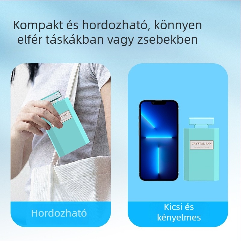 Kreatív ajándék kis ventilátor nyomtatható logóval közvetlenül a gyárból parfüm megjelenésű hordozható kézi mini ventilátor