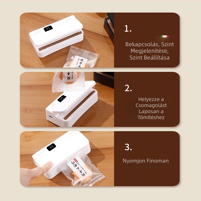 Vákuumtartósító gép USB hordozható háztartási vákuumgép élelmiszer-zacskó zárógép konyhai csomagológép mini zárógép