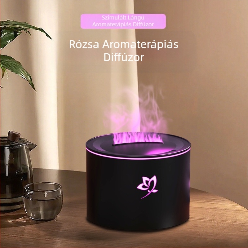 2025 Új Szimulációs Láng Aromaterápiás Gép Otthoni Asztali Rózsa Aromaterápiás Gép Hálószoba Iroda Nagy Körkörös Párásító