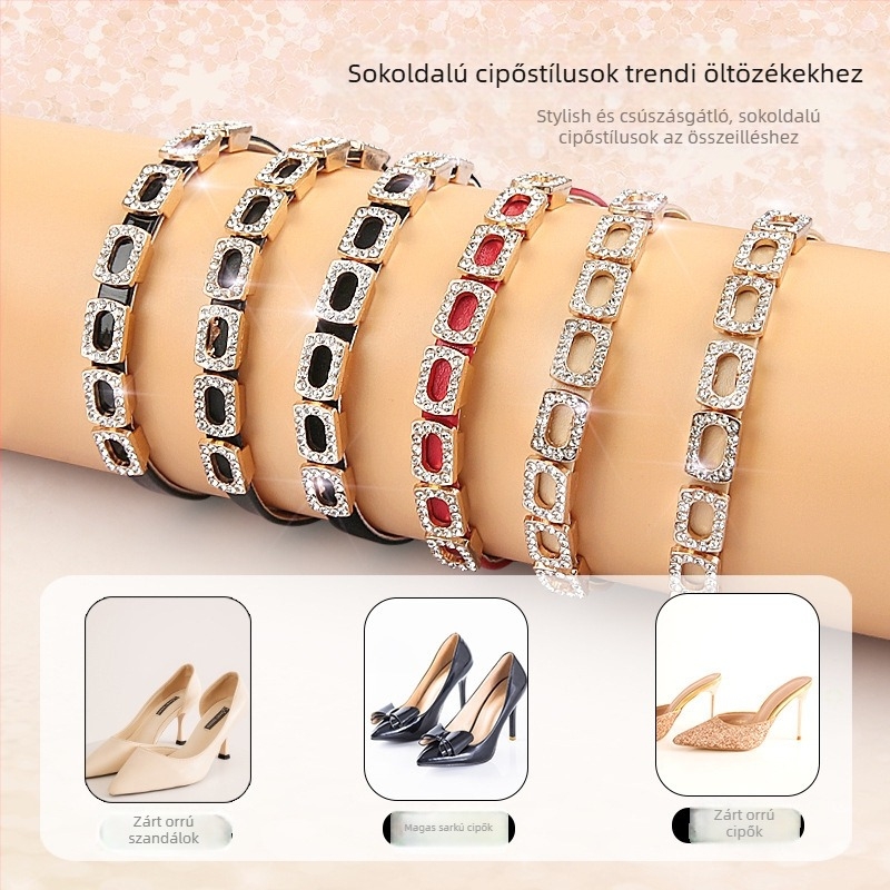 Női lapos cipőfűzők gyémánt csattal, magas sarkú, leesésgátló sarok, nagy, kicsi, beszerelés nélküli, fix cipőfűzők