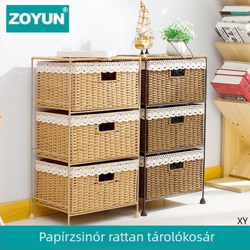 Lelkipásztori stílusú szőtt fiókos kosár tároló állvány rattan tárolódoboz háztartási rattan tárolókosár többrétegű tárolószekrény