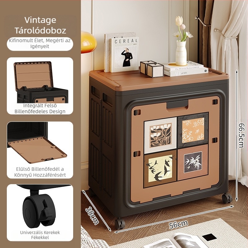 Kétajtós, felhajtható tetejű, kerekes játéktároló doboz, összecsukható ruha- és paplantároló szekrény, nagy kapacitású háztartási tárolódoboz