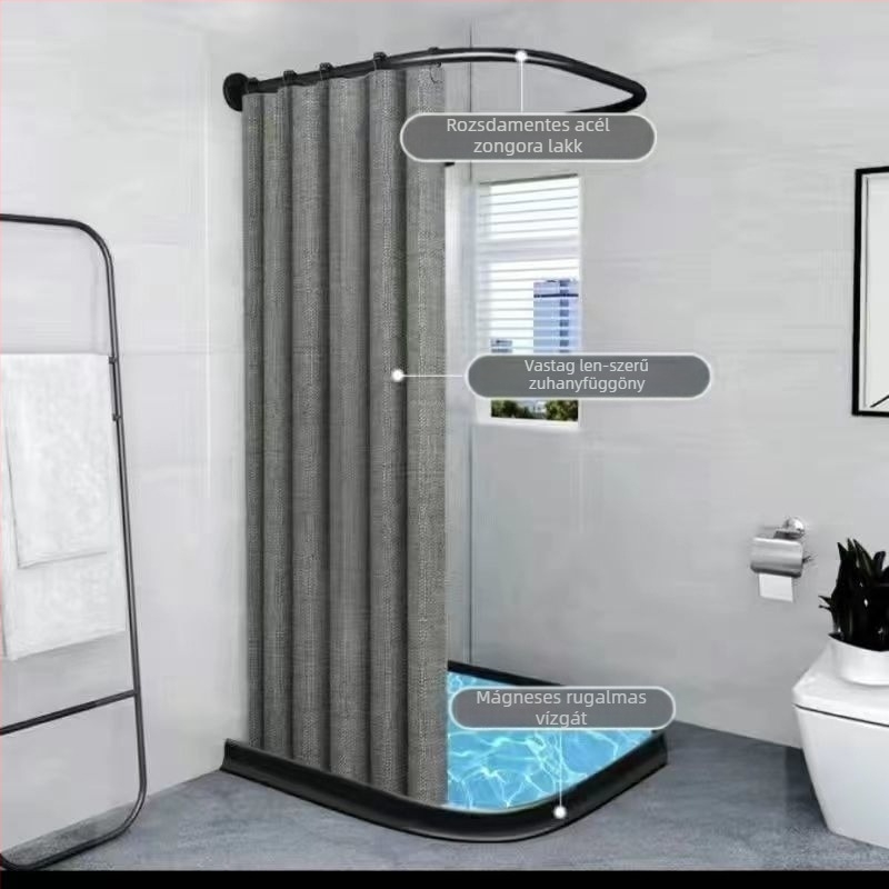 Zuhanyfüggöny öltöny, ütésmentes, ívelt, U alakú zuhanyfüggöny rúd, vízálló fürdőszobai válaszfalfüggöny, zuhanyzós fürdőszobai utánzatú vastagított függöny