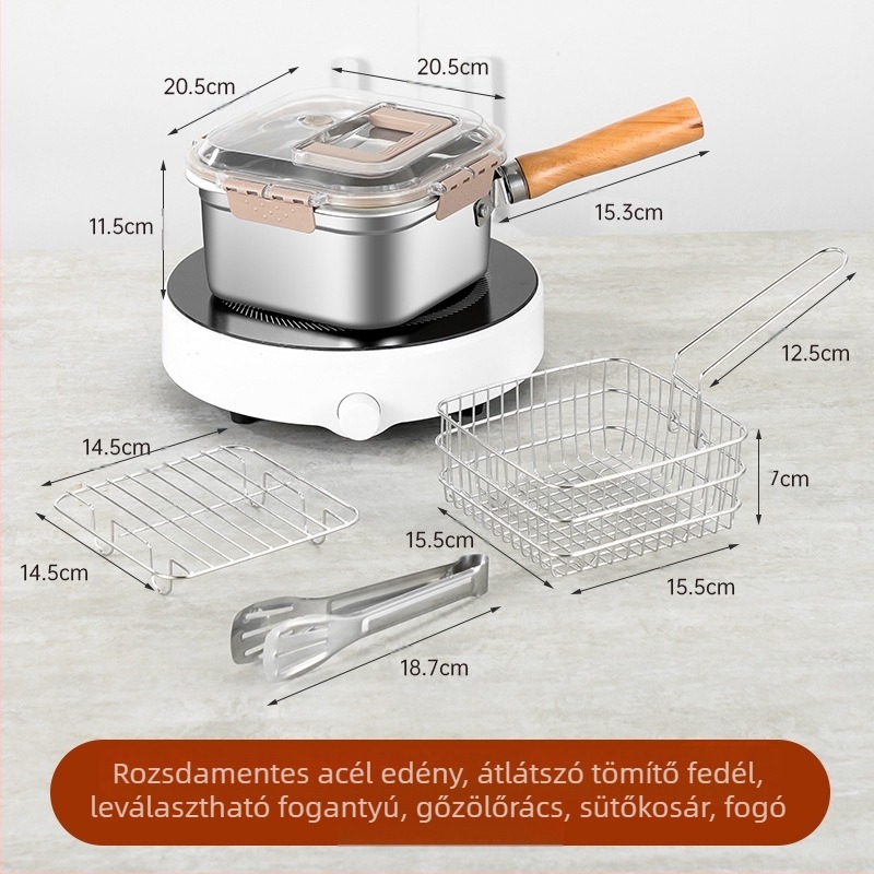 - Határokon átnyúló japán rozsdamentes acél négyzet alakú fritőz, háztartási tejeskanna, tésztafőző, kültéri hordozható tempura fritőz