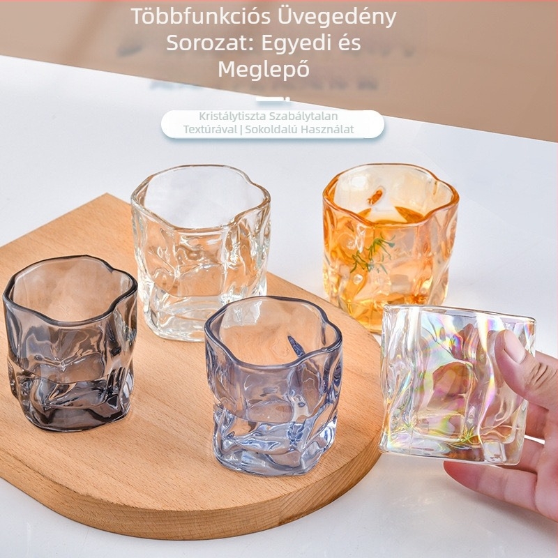 Csavart üvegpohár, stílusos whiskyspohár, egyedi formájú csavart pohár, internetes szuvenírként ismert vizespohár esküvőkre