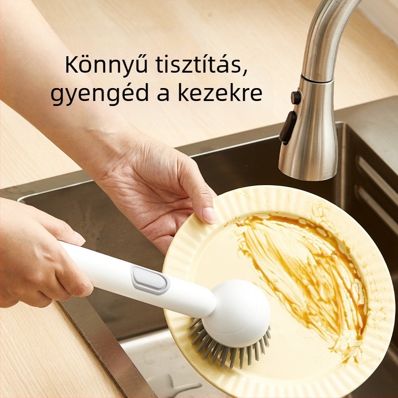 Chunke folyékony mosogatószeres forgó edénykefe edények és edények mosogatásához, konyhai folyékony mosogatószeres edénykefe, hosszú nyelű, forgó tisztítókefe