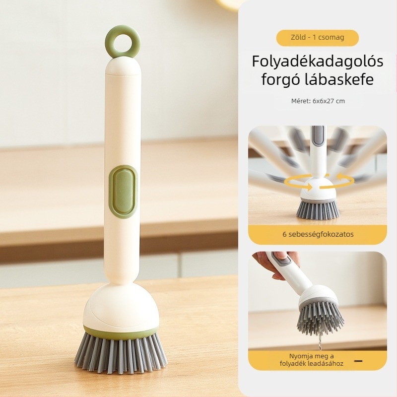Chunke folyékony mosogatószeres forgó edénykefe edények és edények mosogatásához, konyhai folyékony mosogatószeres edénykefe, hosszú nyelű, forgó tisztítókefe