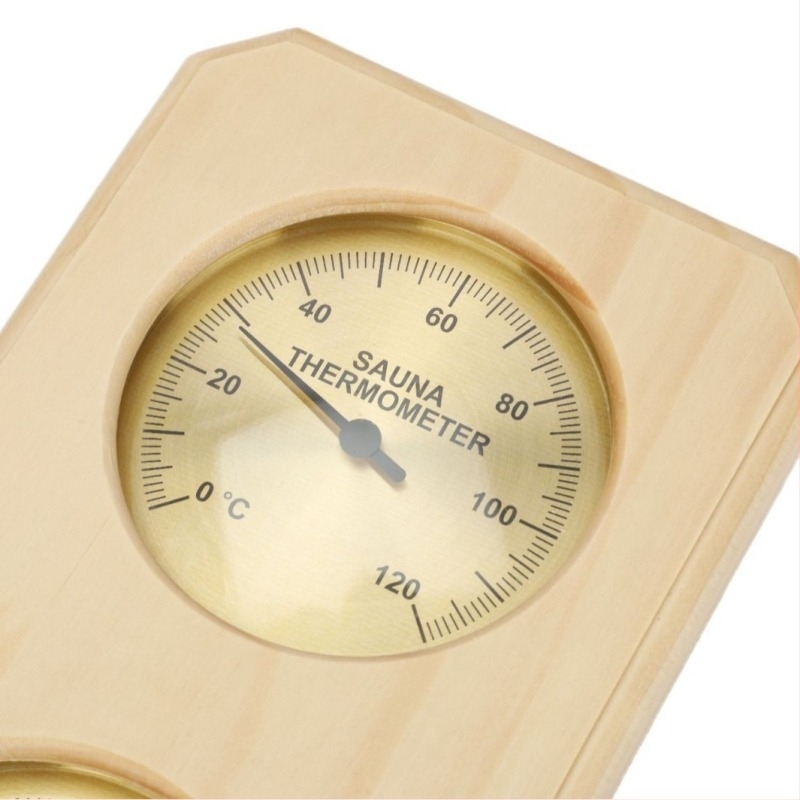 Mechanikus mutatós hőmérő, higrométer, magas páratartalomnak ellenálló fenyőfa vázas izzadságszauna helyiség speciális hőmérséklet- és páratartalom-mérője