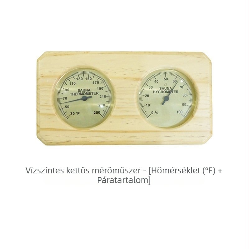 Mechanikus mutatós hőmérő, higrométer, magas páratartalomnak ellenálló fenyőfa vázas izzadságszauna helyiség speciális hőmérséklet- és páratartalom-mérője