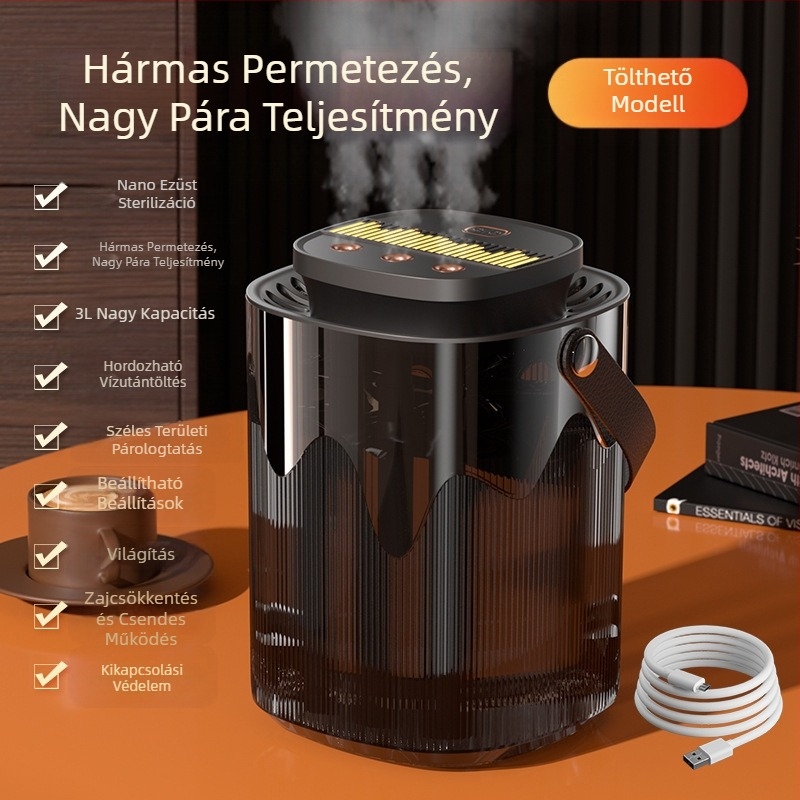 Határokon átnyúló új, három permetezésű párásító, nagy permetezésű, 3 literes, nagy kapacitású háztartási némító, terhes baba párásító, éjszakai fénnyel