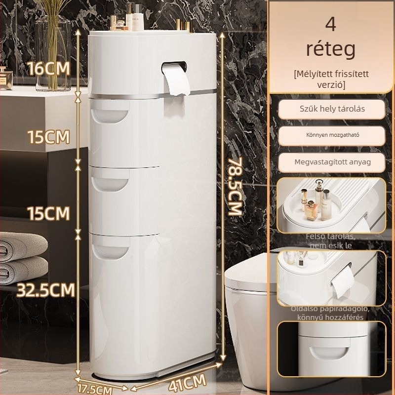 WC-rés fiókos tárolószekrény háztartási WC-rés többrétegű műanyag tárolószekrény telepítésmentes tárolóállvány
