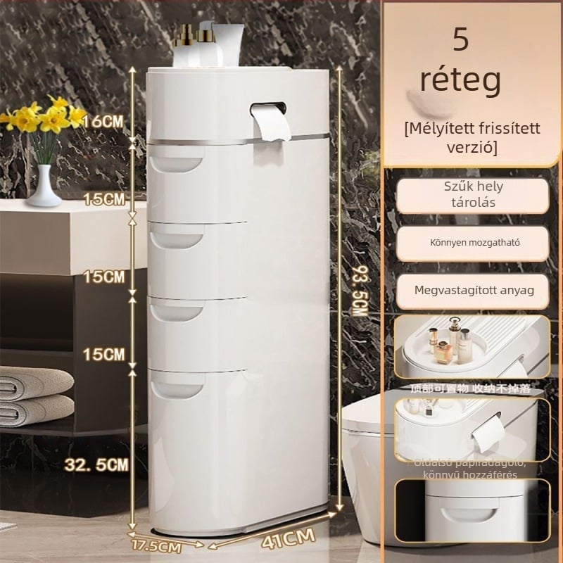 WC-rés fiókos tárolószekrény háztartási WC-rés többrétegű műanyag tárolószekrény telepítésmentes tárolóállvány