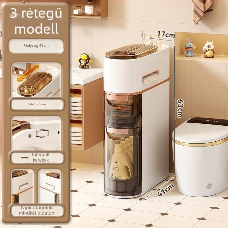 WC-rés fiókos tárolószekrény háztartási WC-rés többrétegű műanyag tárolószekrény telepítésmentes tárolóállvány
