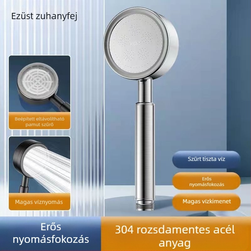 Rozsdamentes acél nyomás alatti zuhanyfej, forrázás- és esésálló, kézi állítható fúvóka, nagy vízkimenet, szögletes tetejű zuhanyfej szett