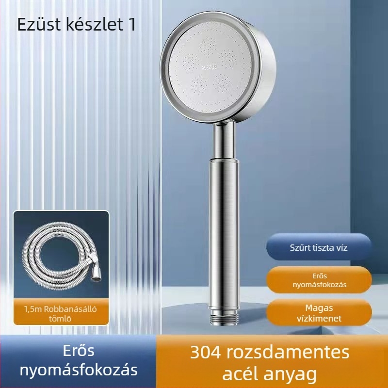 Rozsdamentes acél nyomás alatti zuhanyfej, forrázás- és esésálló, kézi állítható fúvóka, nagy vízkimenet, szögletes tetejű zuhanyfej szett