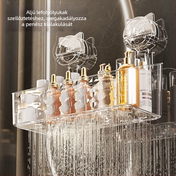 Fürdőszobai tapadókorongos tárolóállvány, falra szerelhető mosdó, fogkefe, fogkrém tárolókosár, doboz, tubus, macskaszappantartó