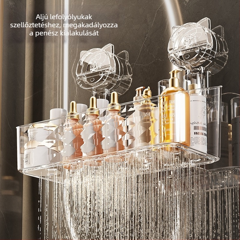 Fürdőszobai tapadókorongos tárolóállvány, falra szerelhető mosdó, fogkefe, fogkrém tárolókosár, doboz, tubus, macskaszappantartó