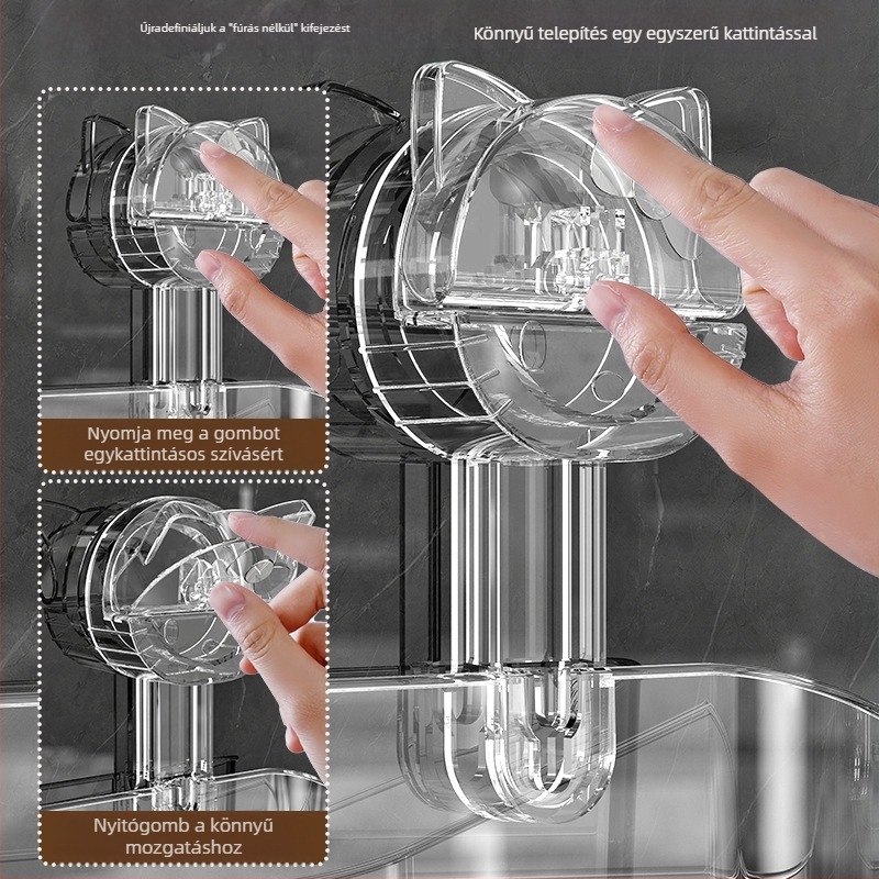Fürdőszobai tapadókorongos tárolóállvány, falra szerelhető mosdó, fogkefe, fogkrém tárolókosár, doboz, tubus, macskaszappantartó