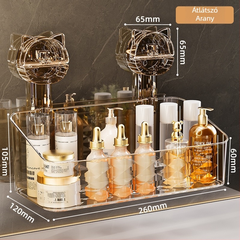 Fürdőszobai tapadókorongos tárolóállvány, falra szerelhető mosdó, fogkefe, fogkrém tárolókosár, doboz, tubus, macskaszappantartó