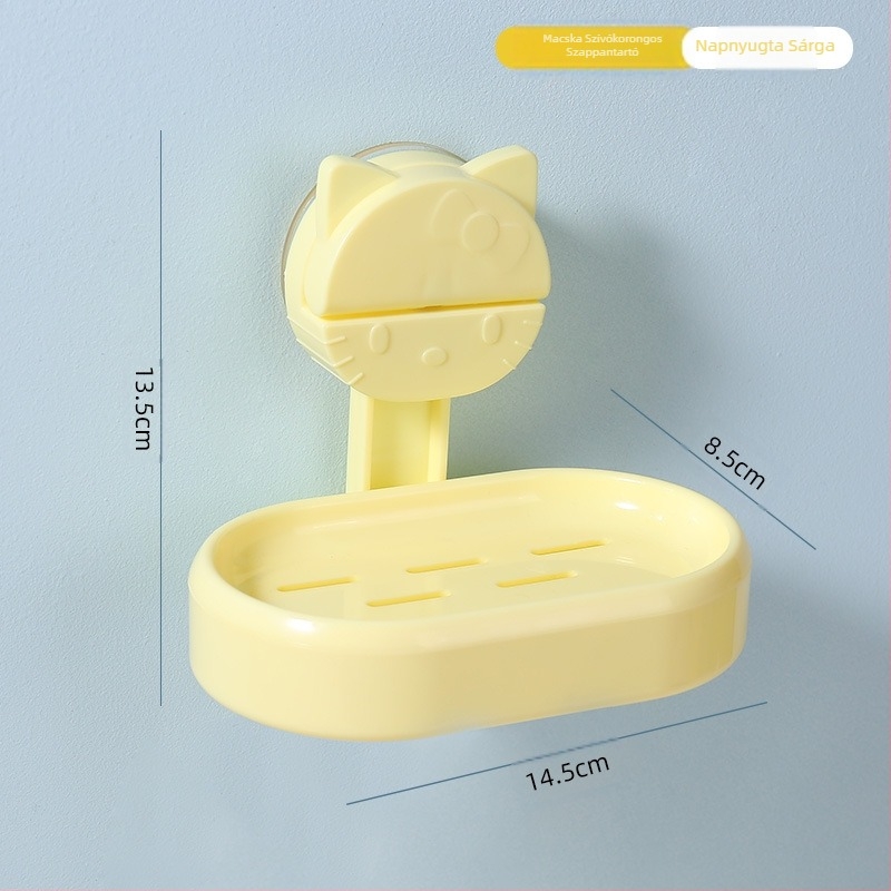 Fürdőszobai tapadókorongos tárolóállvány, falra szerelhető mosdó, fogkefe, fogkrém tárolókosár, doboz, tubus, macskaszappantartó