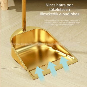 Nagykereskedelmi vastagított rozsdamentes acél seprű háztartási öltöny arany szemétlapát szemeteslapát seprű kombináció kereskedelmi beltéri kültéri