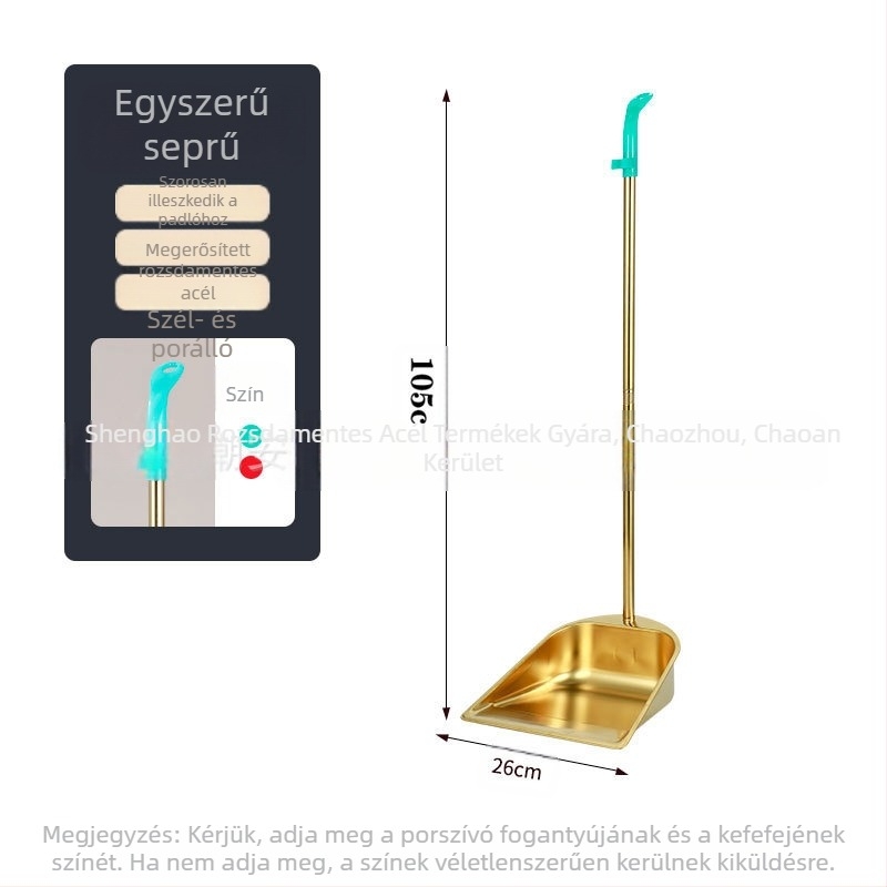 Nagykereskedelmi vastagított rozsdamentes acél seprű háztartási öltöny arany szemétlapát szemeteslapát seprű kombináció kereskedelmi beltéri kültéri