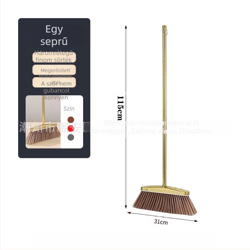 Nagykereskedelmi vastagított rozsdamentes acél seprű háztartási öltöny arany szemétlapát szemeteslapát seprű kombináció kereskedelmi beltéri kültéri
