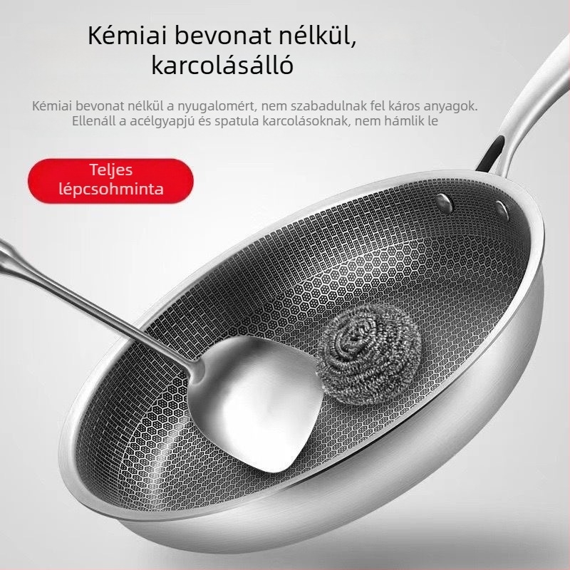 Határokon átnyúló rozsdamentes acél wok háztartási tapadásmentes serpenyő bevonat nélküli serpenyő wok indukciós tűzhely serpenyő