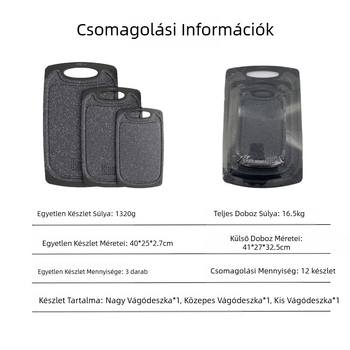 PP műanyag márvány utánzatú vágódeszka, háromrészes konyhai vágó- és húsvágódeszka-készlet