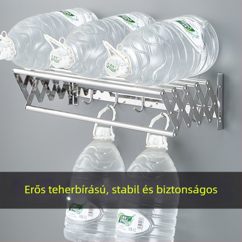 Rozsdamentes acél behúzható törölközőtartó lyukasztás nélkül erkély ruhaszárító állvány fürdőszobai nyújtható összecsukható törölközőtartó