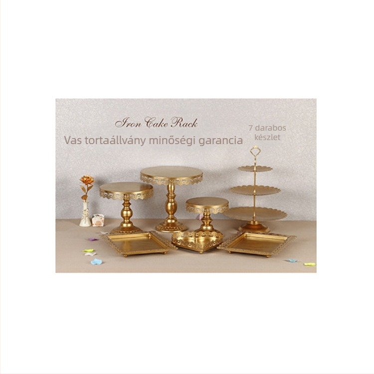 Európai stílusú vas tortatartó készlet esküvői dekorációhoz desszertbolt füstölőtartó tortatányér